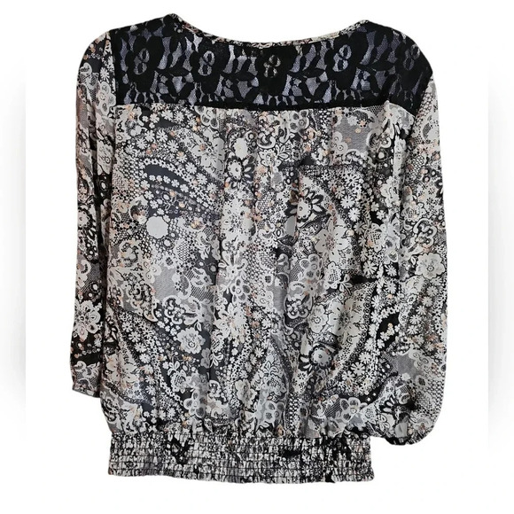 American Rag M Black White Paisley Lace Chiffon Peasant Top Whimsigoth Boho - Picture 3 of 7